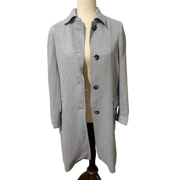 Zara Linen Duster Trench Coat Jacket Button Front Pockets Blue White Women’s S - Picture 6 of 16